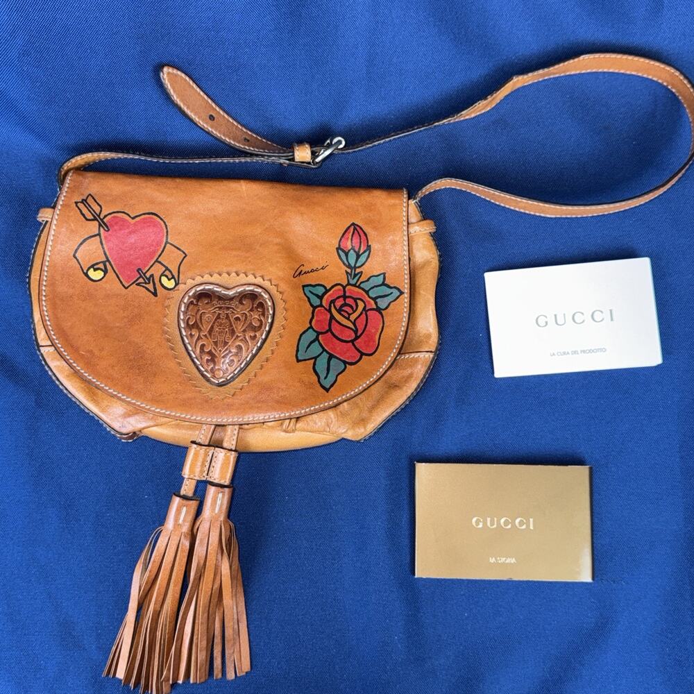 Gucci Hysteria Tattoo Heart Leather Shoulder Messenger Bag NEW